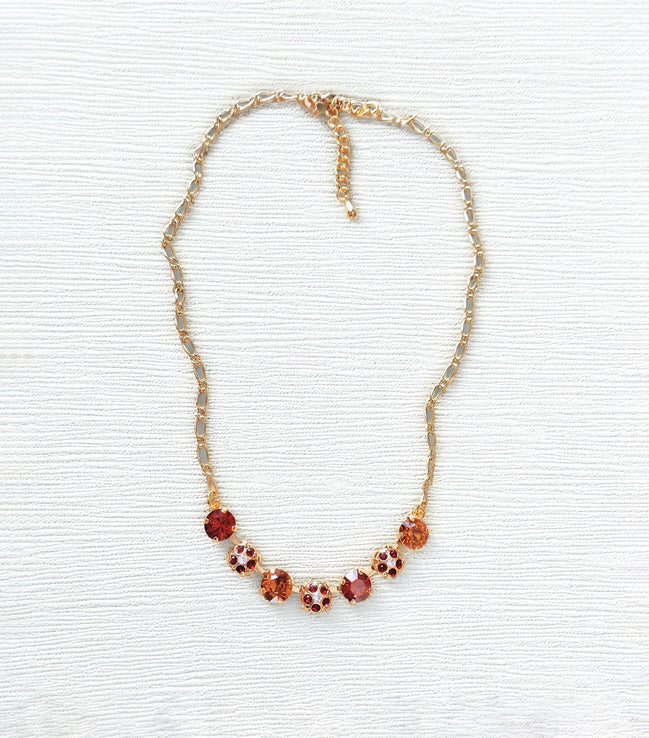 Crystal chain decorated necklace indian red and topaz,gold plated