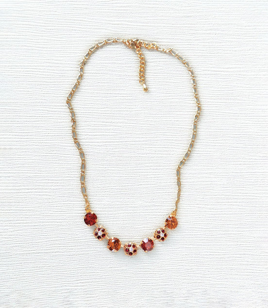 Crystal chain decorated necklace indian red and topaz,gold plated