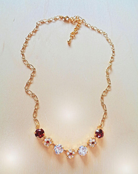 Crystal chain necklace clear crystal,red,yellow gold