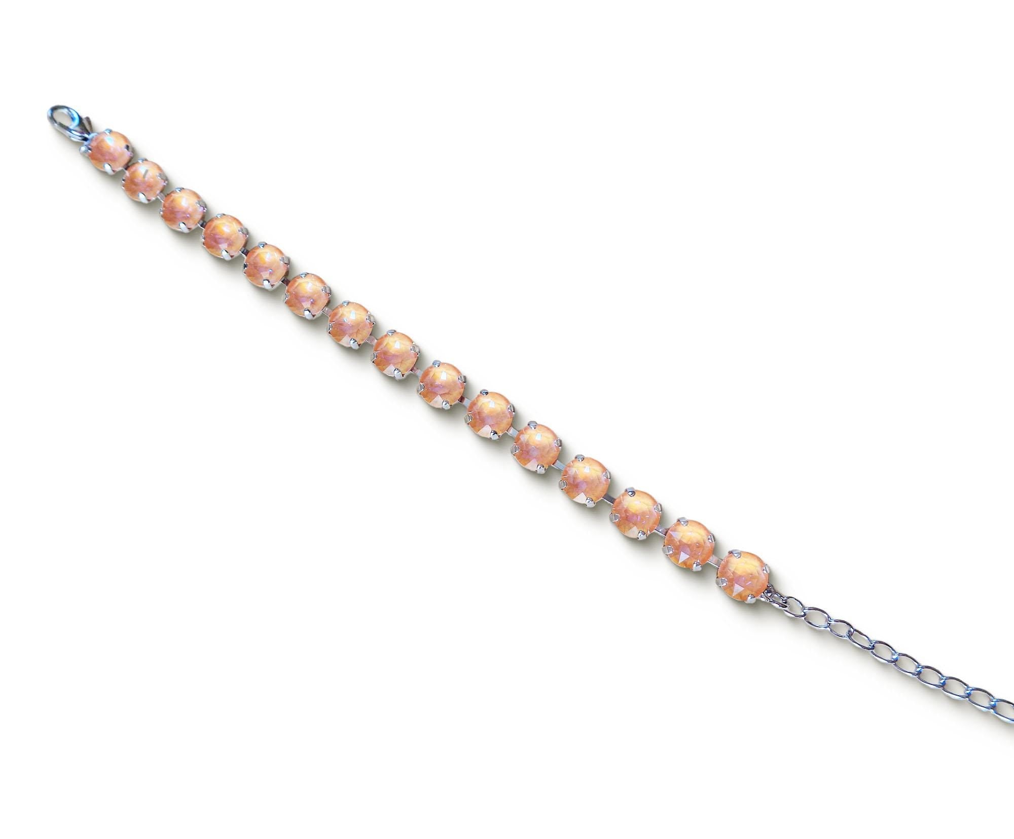 Austrian crystal  tennis bracelet light peac , rhodium silver
