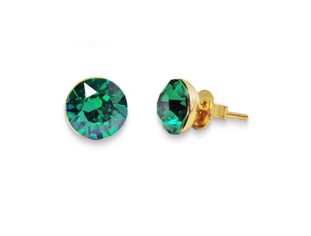 Crystal  stud earrings majestic green,yellow gold  or silver plated