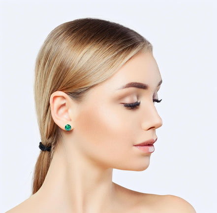 Crystal  stud earrings majestic green,yellow gold  or silver plated