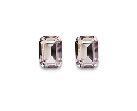 Crystal rectangular  stud  earrings  black diamond, rhodium silver plated