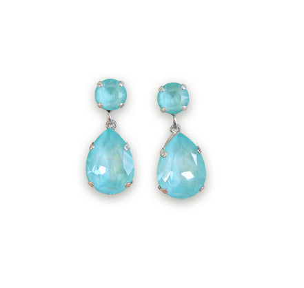 Crystal pear drop earrings,soft mint,silver plated