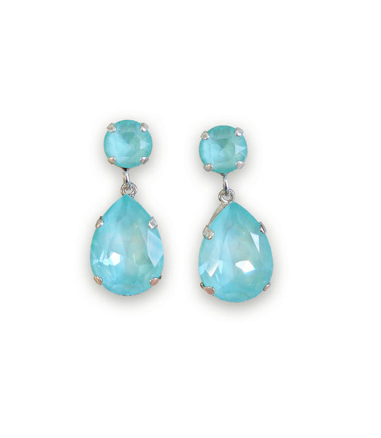 Crystal pear drop earrings,soft mint,silver plated