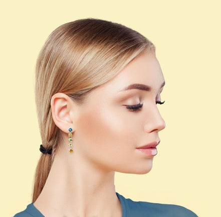 Crystal floral design stud and drop earrings lemon and blue ,silver plated