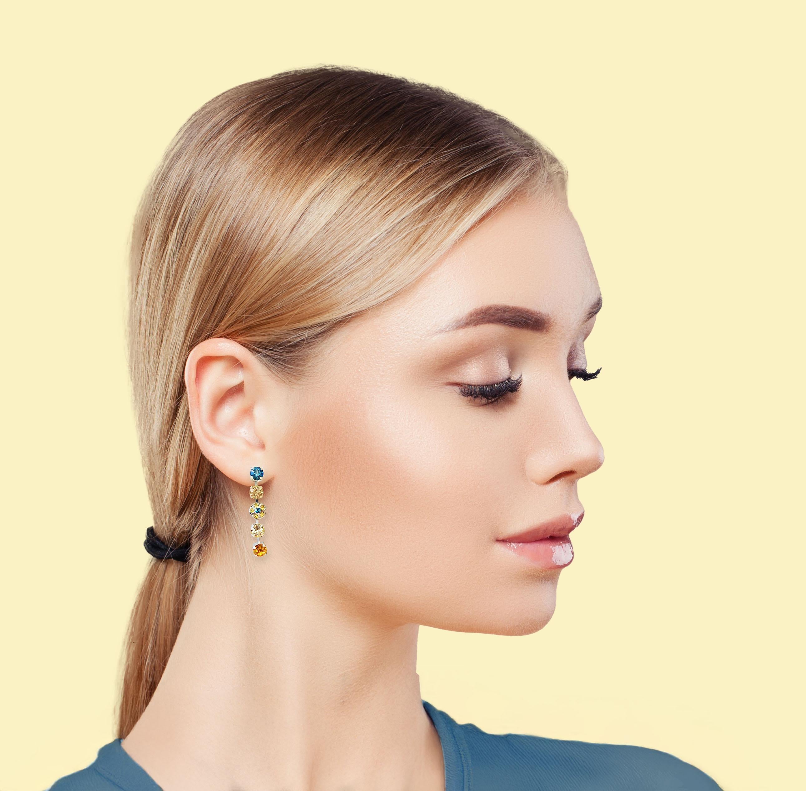 Crystal floral design stud and drop earrings lemon and blue ,silver plated