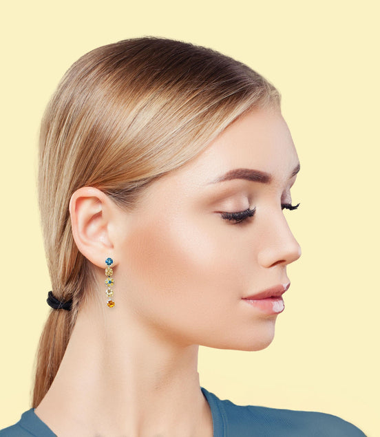 Crystal floral design stud and drop earrings lemon and blue ,silver plated