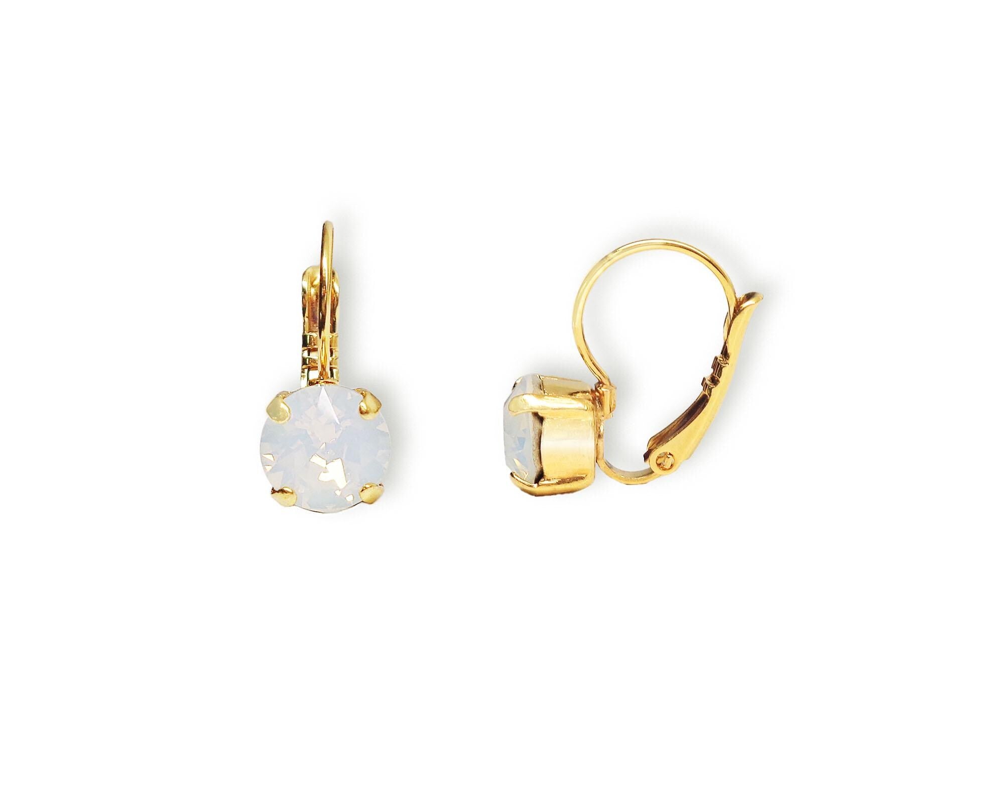 Crystal  drop earrings,white opal,18k gold plated