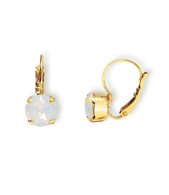 Crystal  drop earrings,white opal,18k gold plated