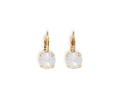 Crystal  drop earrings,white opal,18k gold plated