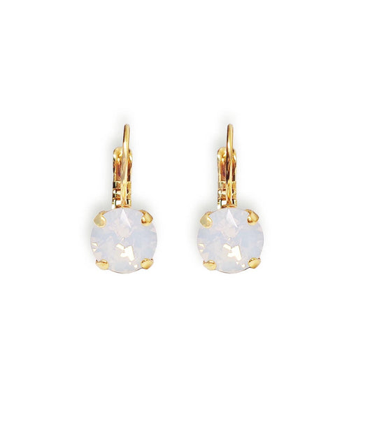Crystal  drop earrings,white opal,18k gold plated