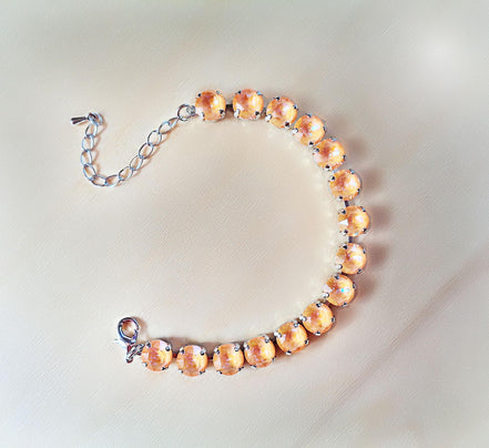 Austrian crystal  tennis bracelet light peac , rhodium silver