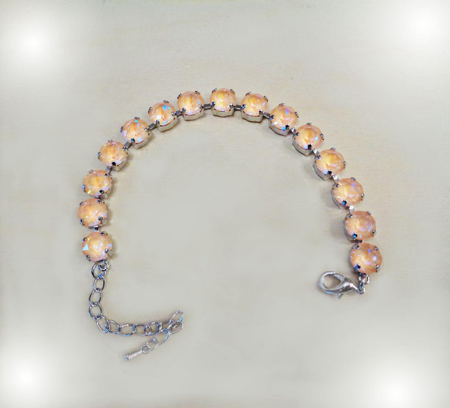 Austrian crystal  tennis bracelet light peac , rhodium silver