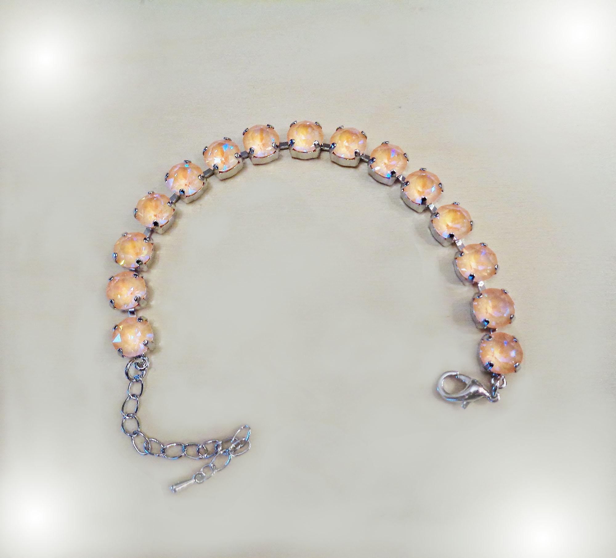 Austrian crystal  tennis bracelet light peac , rhodium silver