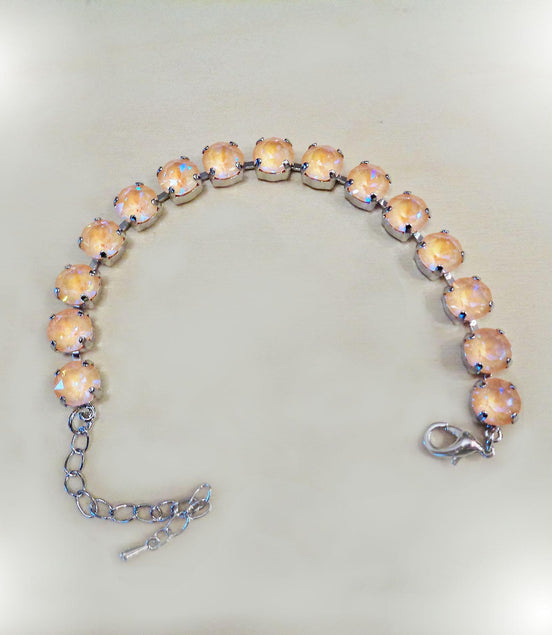 Austrian crystal  tennis bracelet light peac , rhodium silver