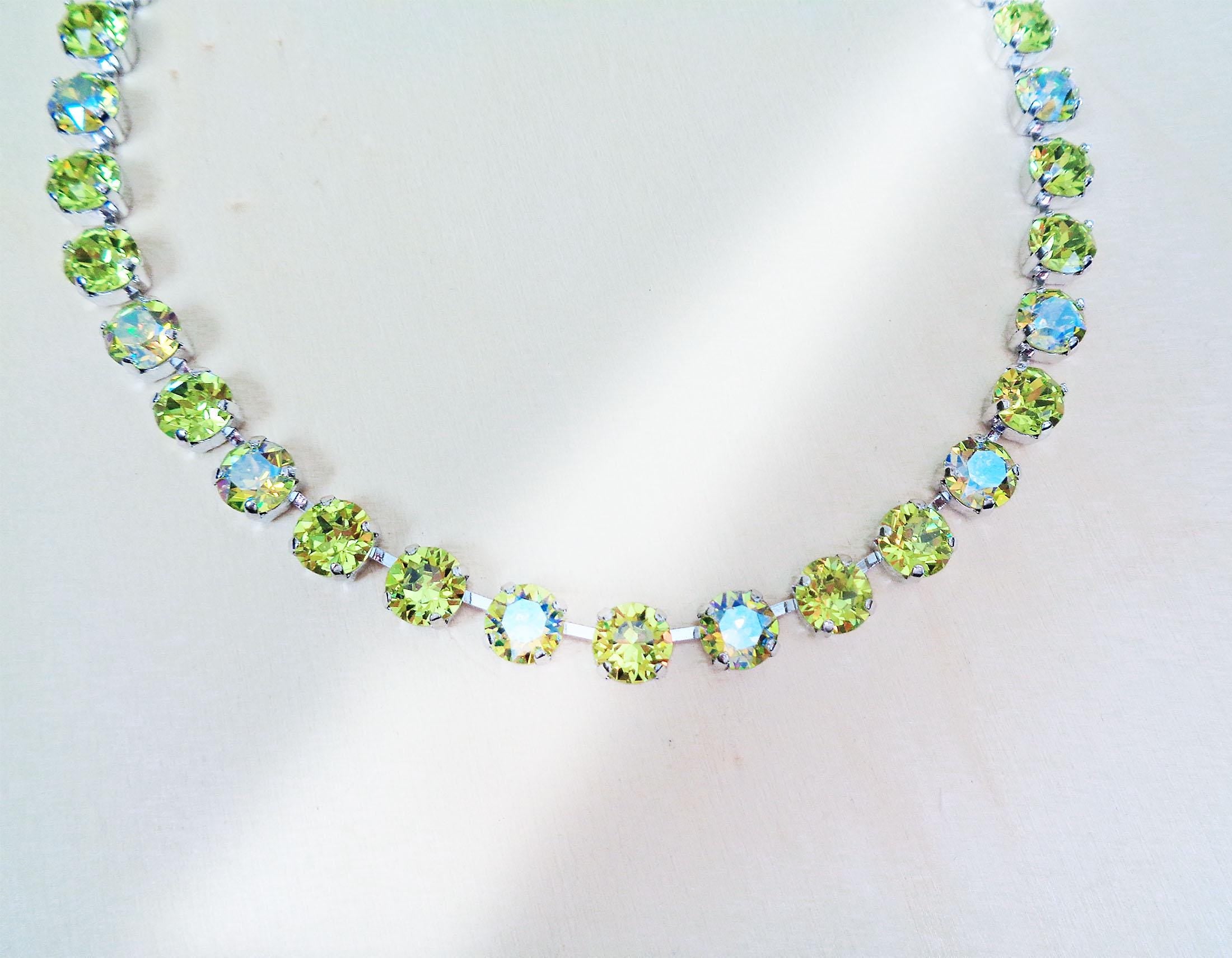 CITRUS DELIGHT Austrian crystal tennis style  necklace, citrus green shimmer