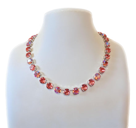 PINK AND PEACH  crystal necklace peach shimmer,rhodium silver