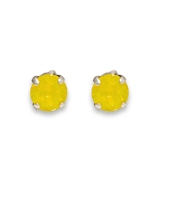 Crystal  stud earrings yellow opal,antique silver