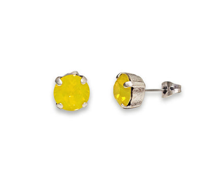 Crystal  stud earrings yellow opal,antique silver