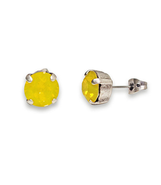 Crystal  stud earrings yellow opal,antique silver