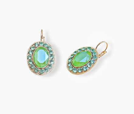 DAPHNE Crystal  large oval drop earrings peridot green, gold plated