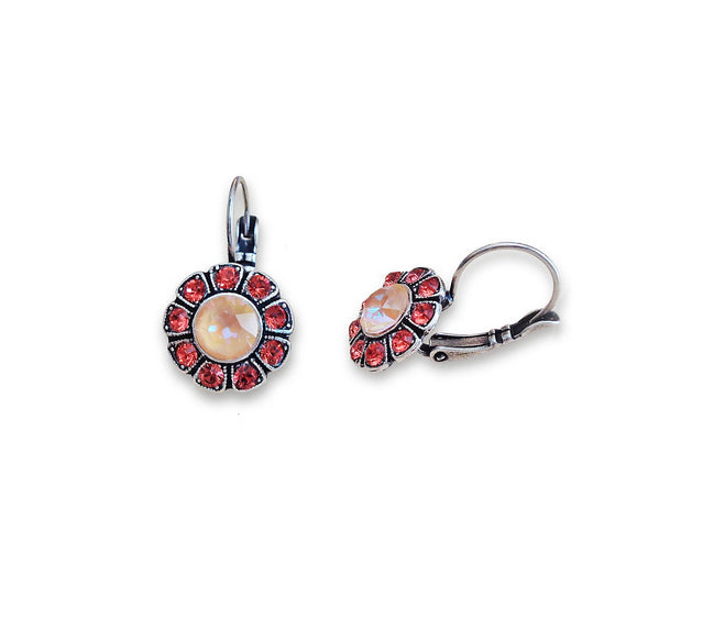 CALLA crystal floral drop earrings,padparadchsa ,light peach ,antique silver