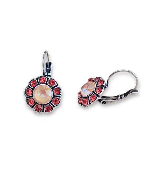 CALLA crystal floral drop earrings,padparadchsa ,light peach ,antique silver