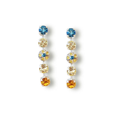 Crystal floral design stud and drop earrings lemon and blue ,silver plated