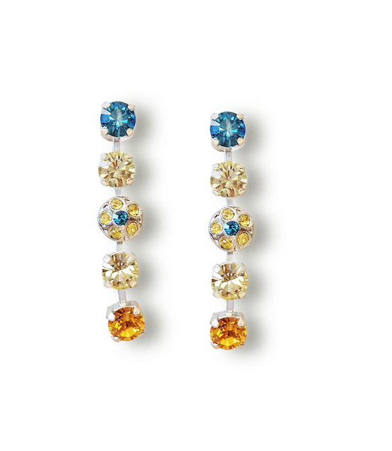 Crystal floral design stud and drop earrings lemon and blue ,silver plated