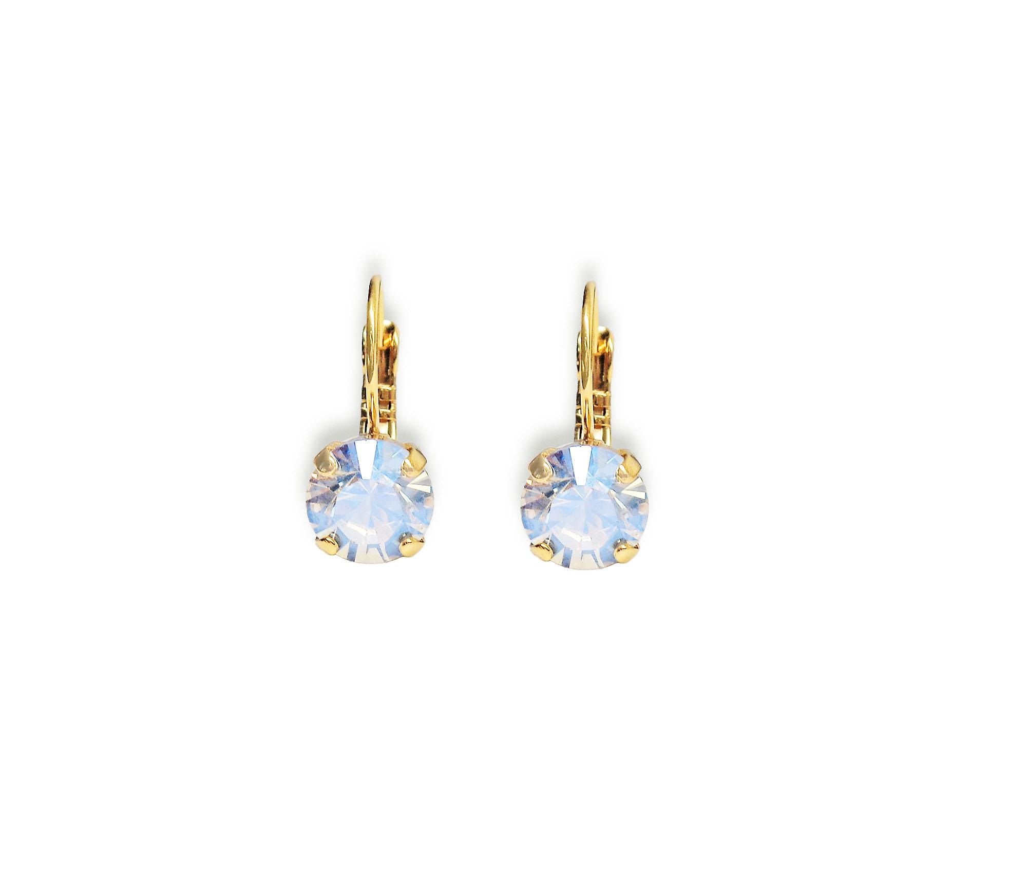 Crystal drop earrings ,clear moonlight,18k gold plated