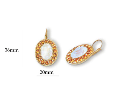 CLEMENTINE Crystal  large oval drop earrings  topaz,white,gold plated