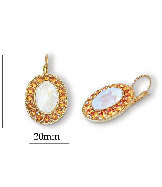 CLEMENTINE Crystal  large oval drop earrings  topaz,white,gold plated