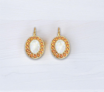 CLEMENTINE Crystal  large oval drop earrings  topaz,white,gold plated