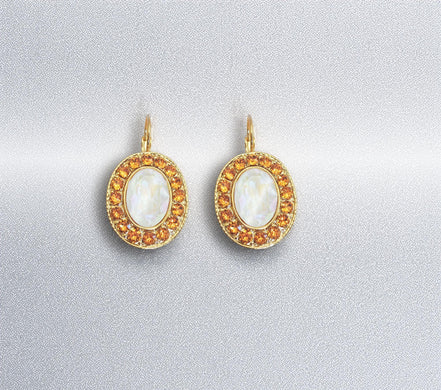 CLEMENTINE Crystal  large oval drop earrings  topaz,white,gold plated