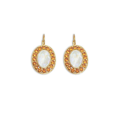 CLEMENTINE Crystal  large oval drop earrings  topaz,white,gold plated