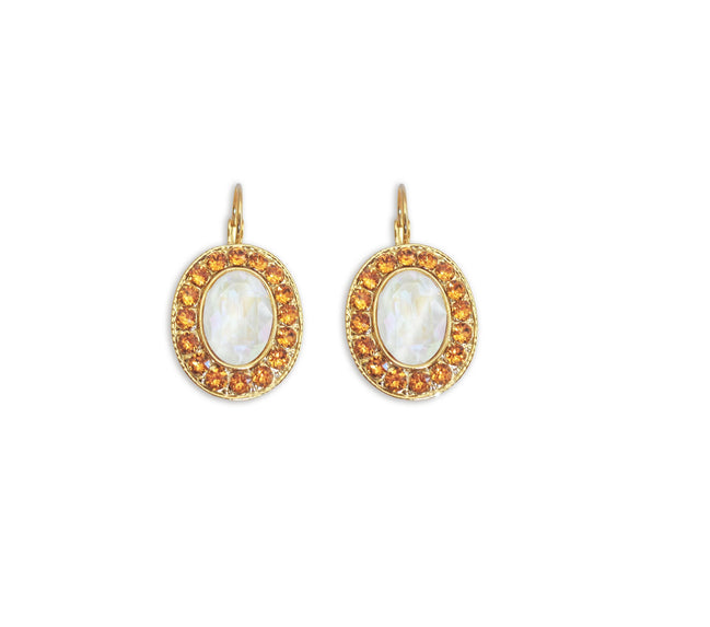 CLEMENTINE Crystal  large oval drop earrings  topaz,white,gold plated