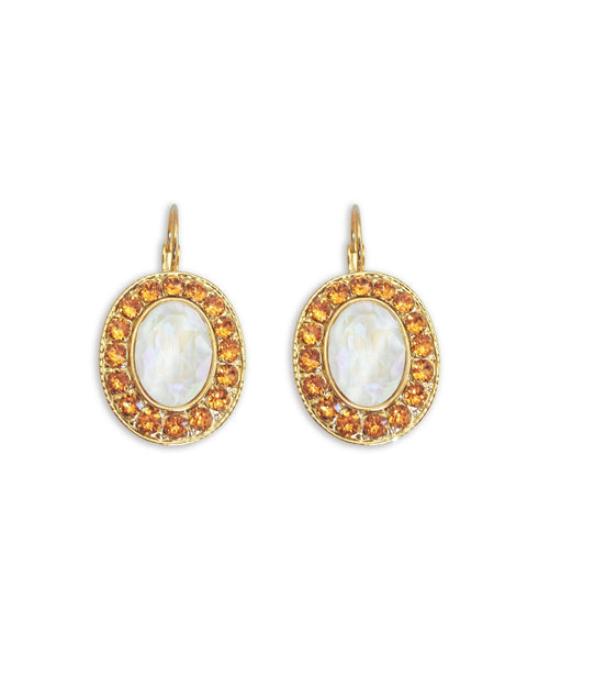 CLEMENTINE Crystal  large oval drop earrings  topaz,white,gold plated