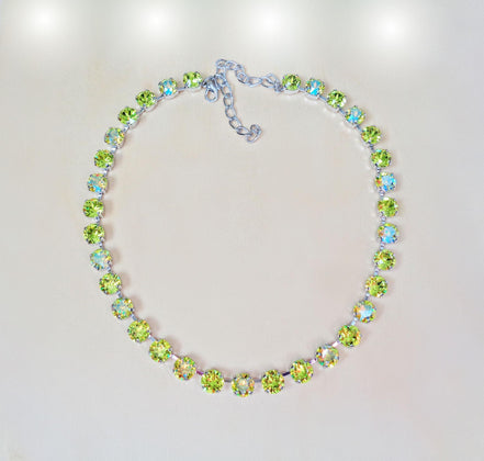 CITRUS DELIGHT Austrian crystal tennis style  necklace, citrus green shimmer