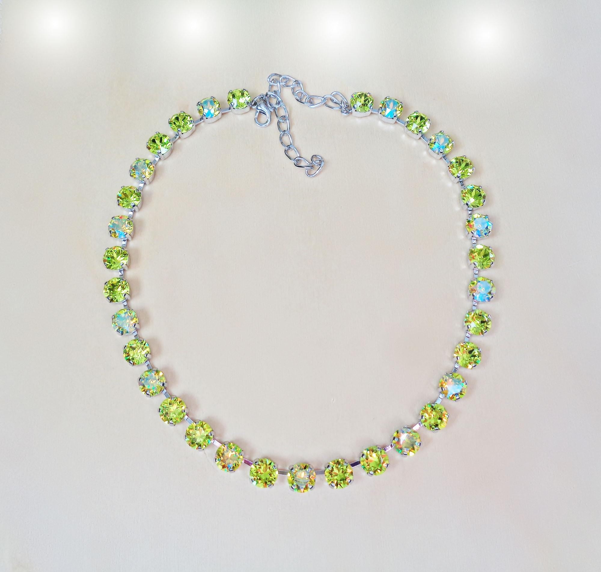 CITRUS DELIGHT Austrian crystal tennis style  necklace, citrus green shimmer