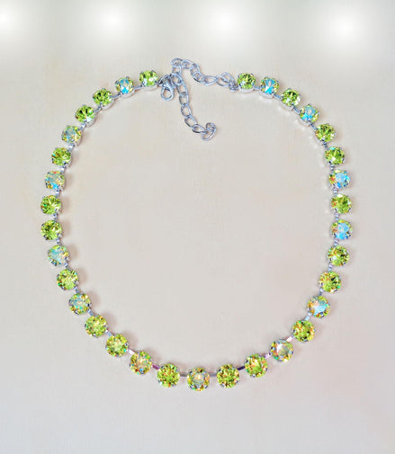 CITRUS DELIGHT Austrian crystal tennis style  necklace, citrus green shimmer