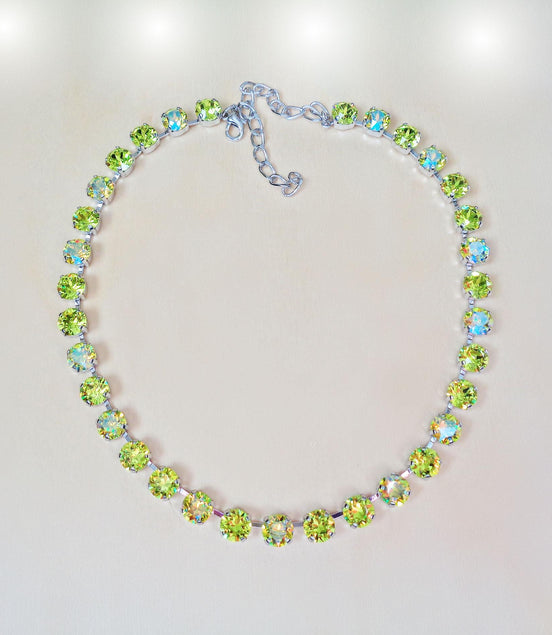 CITRUS DELIGHT Austrian crystal tennis style  necklace, citrus green shimmer