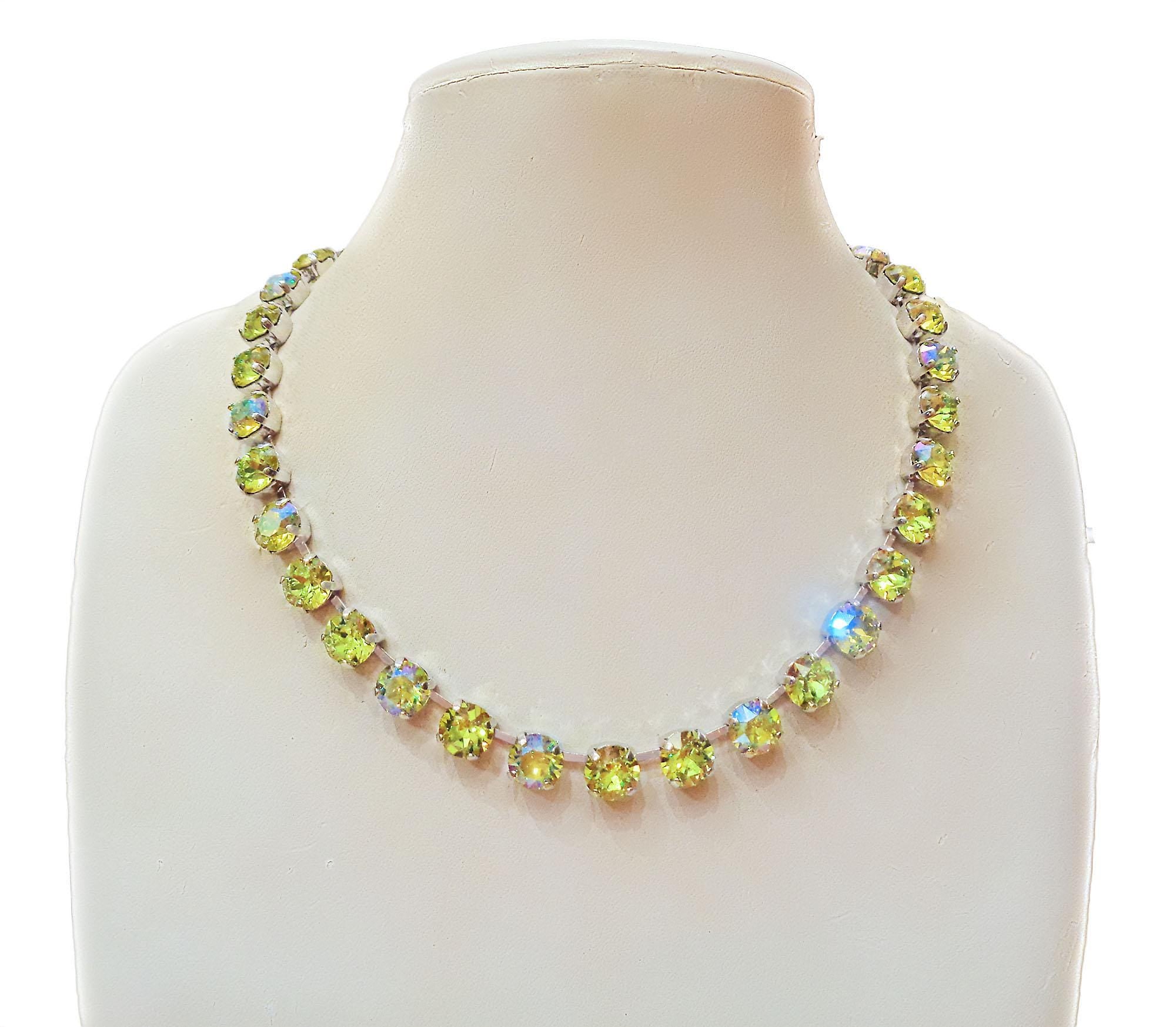 CITRUS DELIGHT Austrian crystal tennis style  necklace, citrus green shimmer
