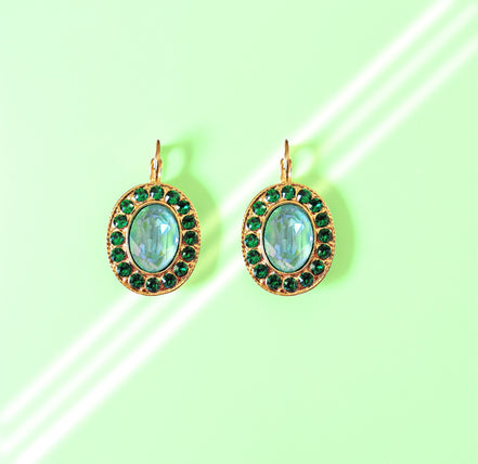 BLYTHE  Crystal  large oval drop earrings majestic green, gold plated