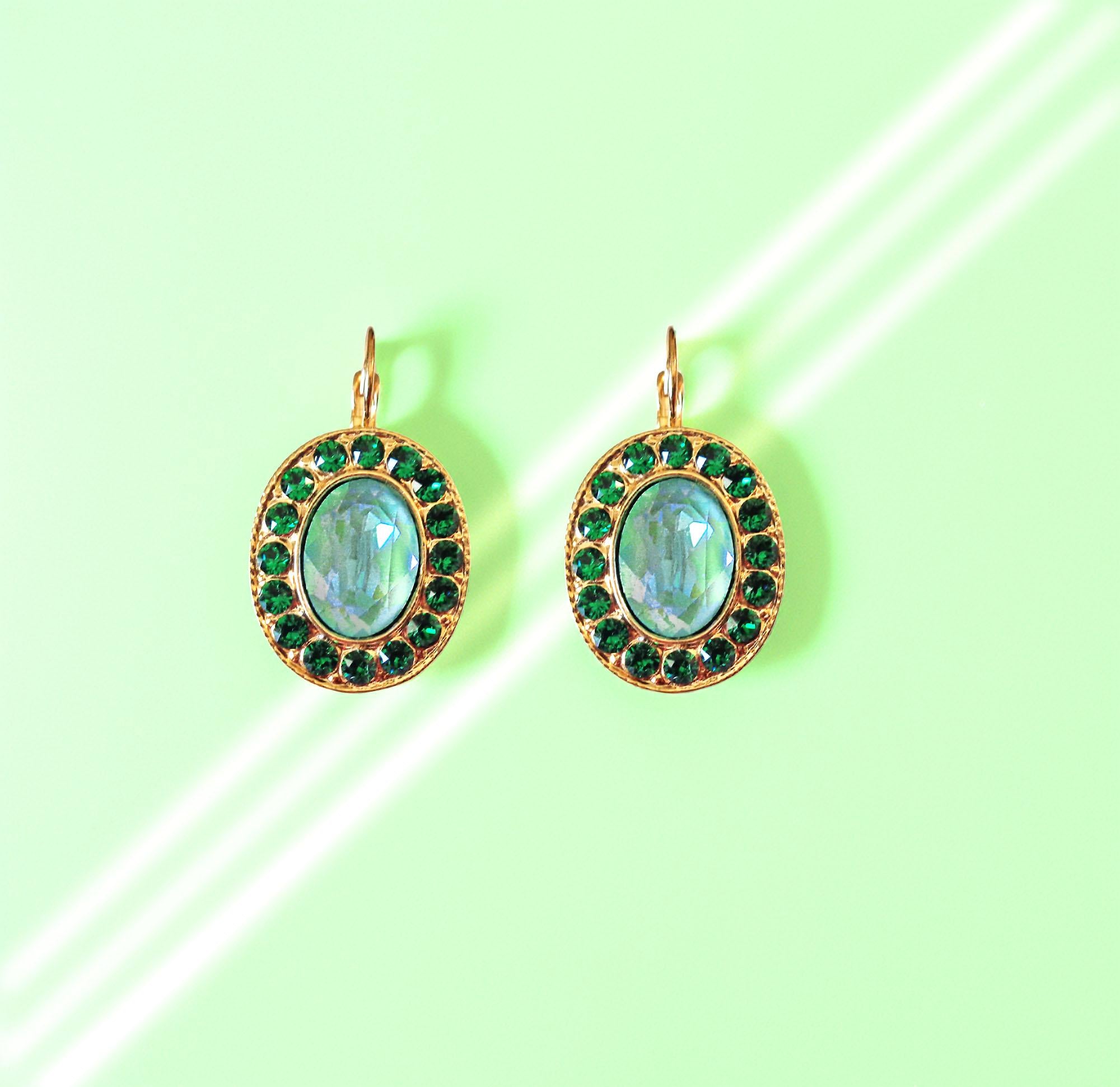 BLYTHE  Crystal  large oval drop earrings majestic green, gold plated