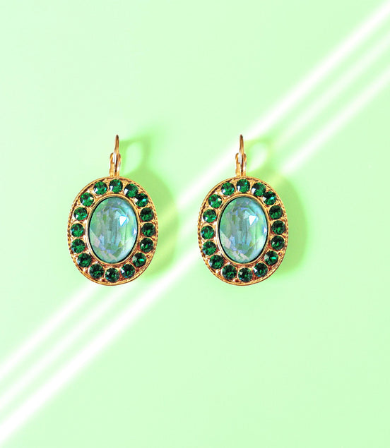BLYTHE  Crystal  large oval drop earrings majestic green, gold plated