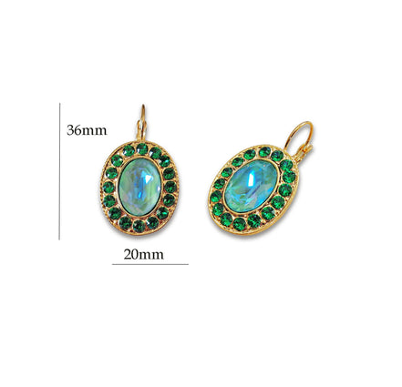 BLYTHE  Crystal  large oval drop earrings majestic green, gold plated