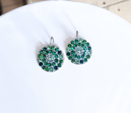 NEPHELE Large crystal floral design drop earrings,green ,rhodium silver