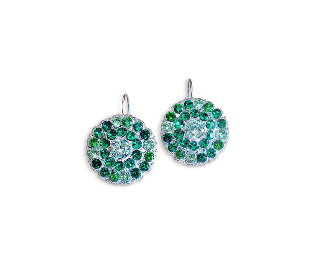 NEPHELE Large crystal floral design drop earrings,green ,rhodium silver