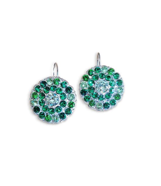 NEPHELE Large crystal floral design drop earrings,green ,rhodium silver